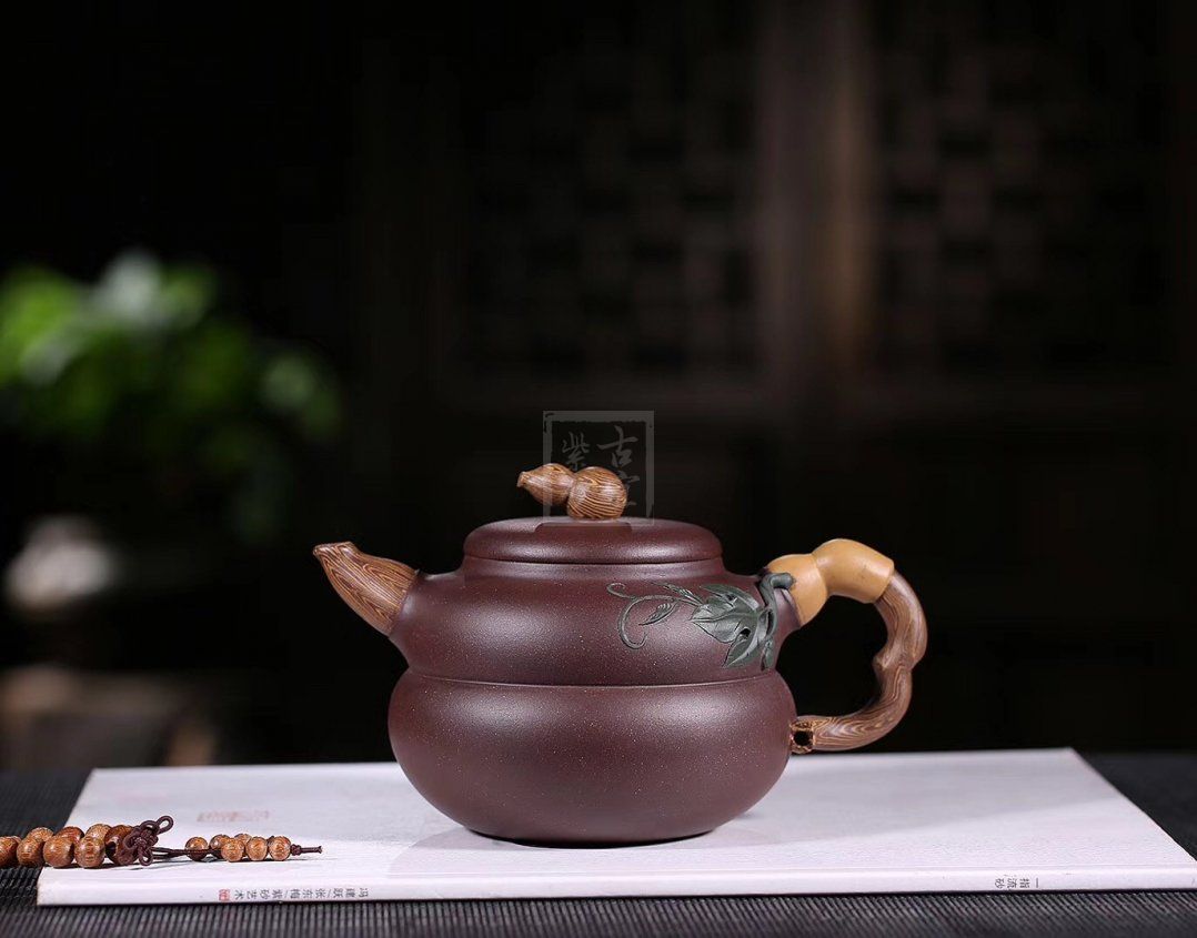 《福祿》宜興紫砂壺葫蘆紫砂泡茶壺紫泥手工工藝美術(shù)師紫砂茶具